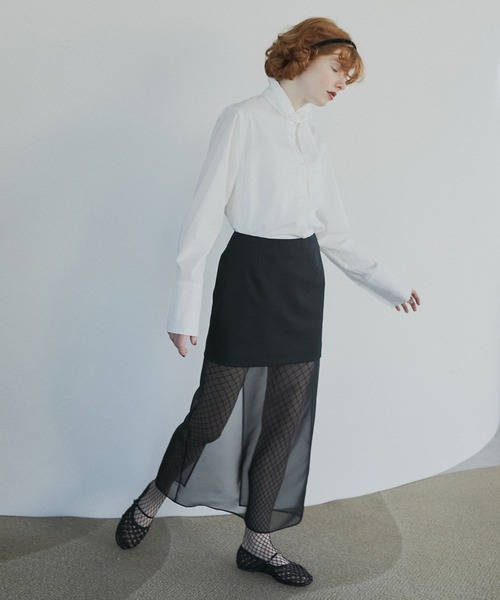 LE CIEL BLEU（ルシェルブルー）の「シアーブレンドペンシルスカート / Sheer-Blend Pencil Skirt（スカート・レディース・キャメル/グレー/ブラック・38/36/34）」の4枚目の写真