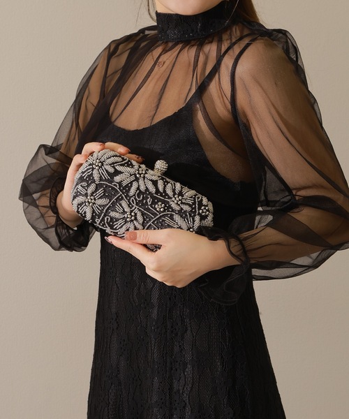 Lace Ladies（レースレディース）の「2WAYビーズ フラワー クラッチ パーティ バッグ（クラッチバッグ・レディース・ブラック/シルバー・FREE）」の4枚目の写真