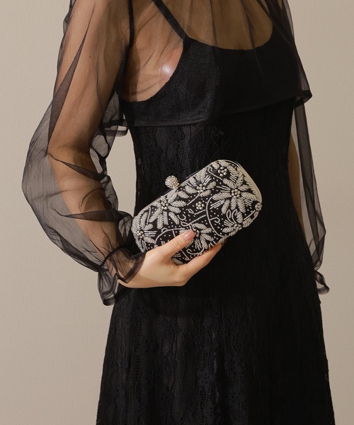 Lace Ladies（レースレディース）の「2WAYビーズ フラワー クラッチ パーティ バッグ（クラッチバッグ・レディース・ブラック/シルバー・FREE）」の6枚目の写真