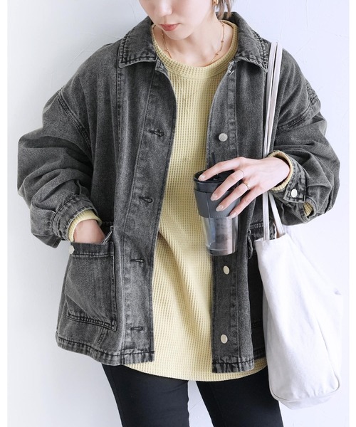 reca(レカ)の「デニムワークジャケット(デニムジャケット・レディース・ブルー系/ブラック系・FREE)」の1枚目の写真