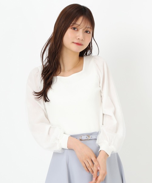 MISCH MASCH(ミッシュマッシュ)の「レースシアー袖2wayニット(ニット/セーター・レディース・ネイビー/イエロー/ホワイト・フリ-)」の12枚目の写真
