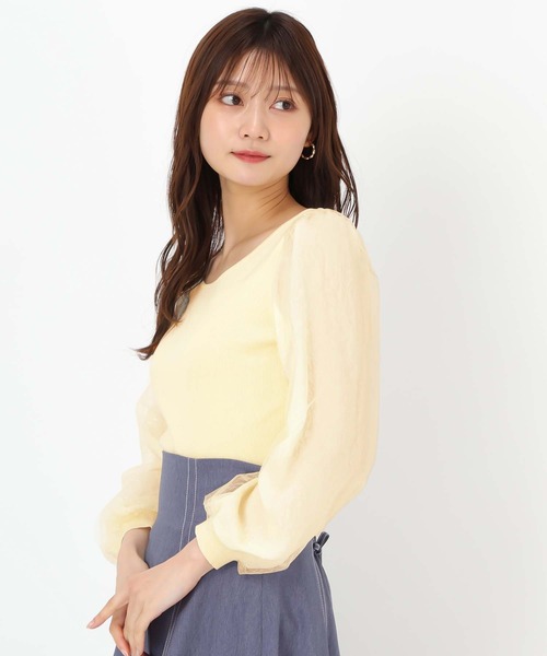 MISCH MASCH(ミッシュマッシュ)の「レースシアー袖2wayニット(ニット/セーター・レディース・ネイビー/イエロー/ホワイト・フリ-)」の14枚目の写真