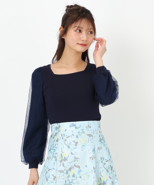 MISCH MASCH(ミッシュマッシュ)の「レースシアー袖2wayニット(ニット/セーター・レディース・ネイビー/イエロー/ホワイト・フリ-)」の6枚目の写真