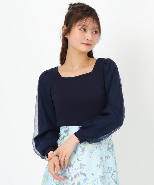 MISCH MASCH(ミッシュマッシュ)の「レースシアー袖2wayニット(ニット/セーター・レディース・ネイビー/イエロー/ホワイト・フリ-)」の5枚目の写真