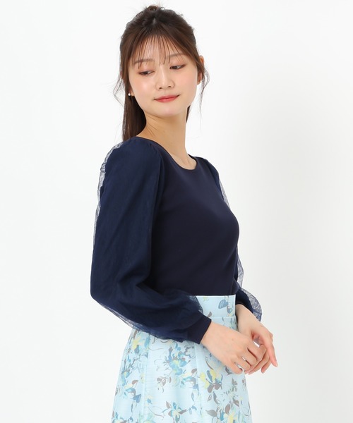 MISCH MASCH(ミッシュマッシュ)の「レースシアー袖2wayニット(ニット/セーター・レディース・ネイビー/イエロー/ホワイト・フリ-)」の7枚目の写真