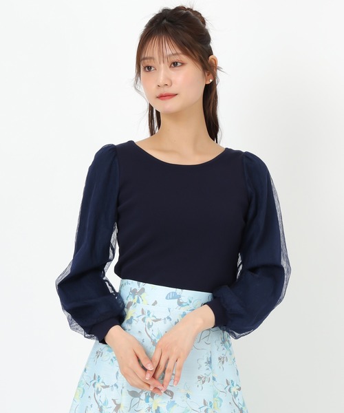 MISCH MASCH(ミッシュマッシュ)の「レースシアー袖2wayニット(ニット/セーター・レディース・ネイビー/イエロー/ホワイト・フリ-)」の9枚目の写真