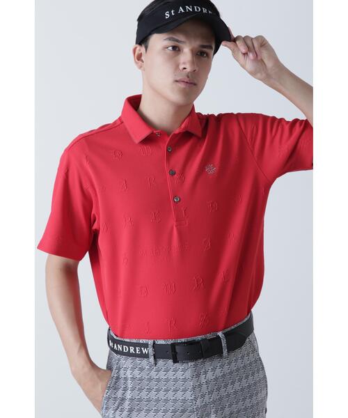 St ANDREWS(セントアンドリュース)の「【St ANDREWS】ふくれジャガードロゴ半袖ポロシャツ (MENS)(ポロシャツ・メンズ・ホワイト/ブラック/レッド・LL/M/L)」の1枚目の写真
