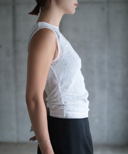 G.V.G.V.（ジーヴィージーヴィー）の「STRETCH LACE SLEEVELESS TOP（Tシャツ/カットソー・レディース・ホワイト/ブラック・ONE SIZE）」の13枚目の写真