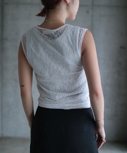G.V.G.V.（ジーヴィージーヴィー）の「STRETCH LACE SLEEVELESS TOP（Tシャツ/カットソー・レディース・ホワイト/ブラック・ONE SIZE）」の12枚目の写真