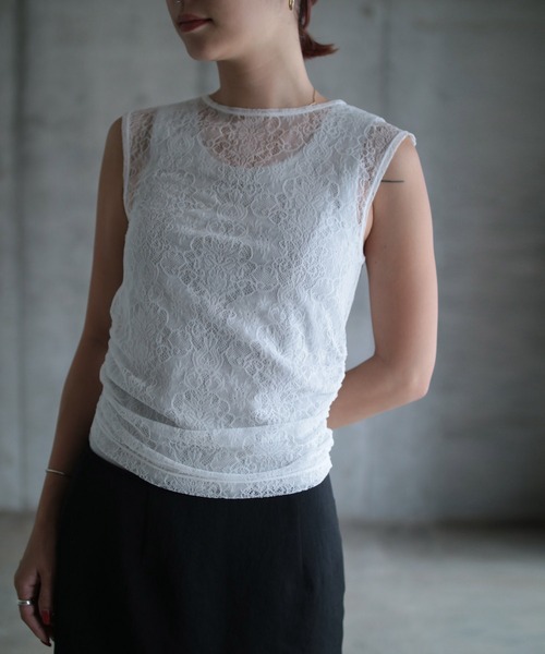 G.V.G.V.（ジーヴィージーヴィー）の「STRETCH LACE SLEEVELESS TOP（Tシャツ/カットソー・レディース・ホワイト/ブラック・ONE SIZE）」の11枚目の写真