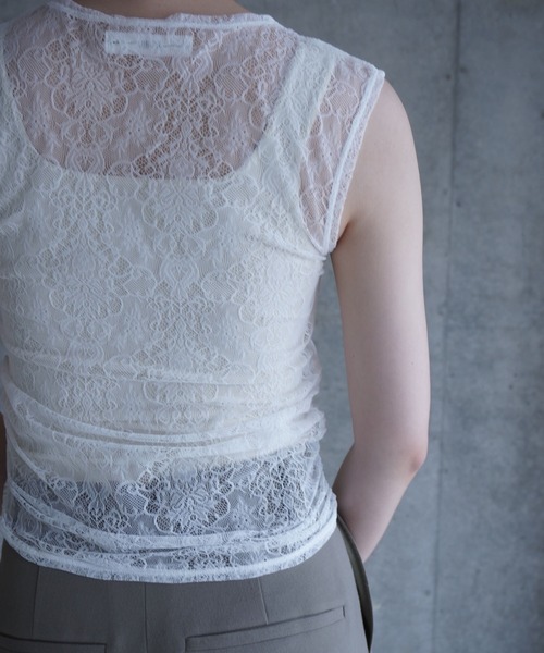 G.V.G.V.（ジーヴィージーヴィー）の「STRETCH LACE SLEEVELESS TOP（Tシャツ/カットソー・レディース・ホワイト/ブラック・ONE SIZE）」の8枚目の写真