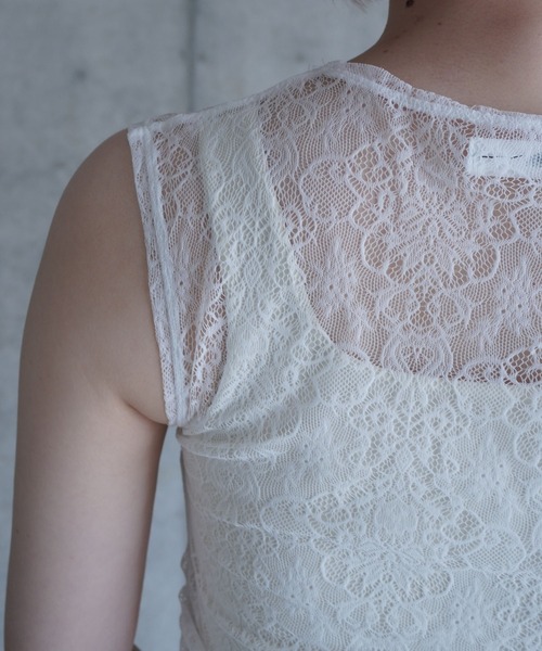 G.V.G.V.（ジーヴィージーヴィー）の「STRETCH LACE SLEEVELESS TOP（Tシャツ/カットソー・レディース・ホワイト/ブラック・ONE SIZE）」の9枚目の写真