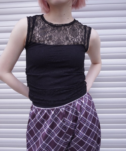 G.V.G.V.（ジーヴィージーヴィー）の「STRETCH LACE SLEEVELESS TOP（Tシャツ/カットソー・レディース・ホワイト/ブラック・ONE SIZE）」の16枚目の写真