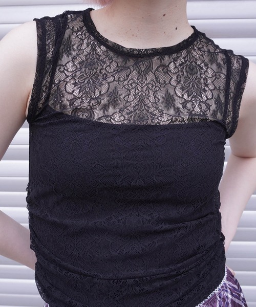 G.V.G.V.（ジーヴィージーヴィー）の「STRETCH LACE SLEEVELESS TOP（Tシャツ/カットソー・レディース・ホワイト/ブラック・ONE SIZE）」の19枚目の写真