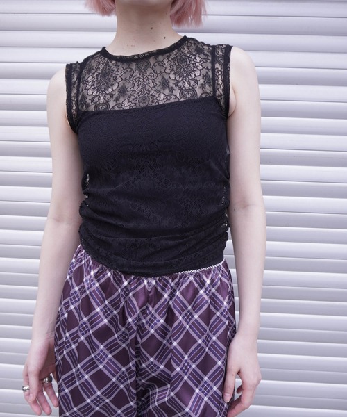 G.V.G.V.（ジーヴィージーヴィー）の「STRETCH LACE SLEEVELESS TOP（Tシャツ/カットソー・レディース・ホワイト/ブラック・ONE SIZE）」の15枚目の写真