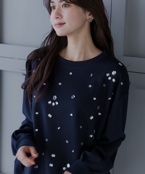 tシャツ 高身長　ビジュー付トレーナー（トールサイズ）fifiean レディース セール】高身長 ビジュー付トレーナー（トールサイズ）fifiean