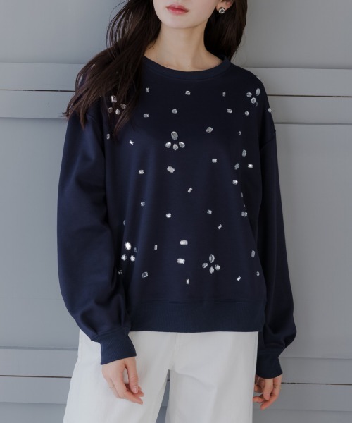 slattgir(スラットジール)の「高身長 ビジュー付トレーナー(トールサイズ)fifiean(Tシャツ/カットソー・レディース・杢グレー/ネイビー・M/L/LL/3L)」の18枚目の写真