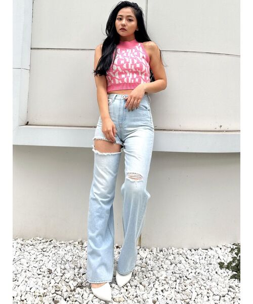 GYDA（ジェイダ）の「ハイウエストSIDE RIPPEDストレートワイドデニムパンツ（デニムパンツ・レディース・ブルー/ライトブルー・MEDIUM/SMALL/X-SMALL）」の13枚目の写真