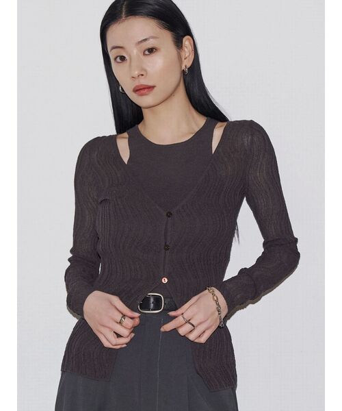 VEQUM（VEQUM）の「【VEQUM】SHEER WAVING LAYER KNIT（ニット/セーター・レディース・ブルー/ブラック/ブラウン・FREE）」の9枚目の写真