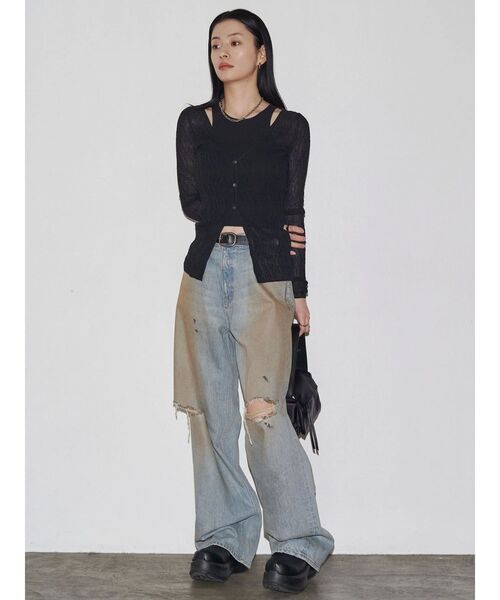 VEQUM（VEQUM）の「【VEQUM】SHEER WAVING LAYER KNIT（ニット/セーター・レディース・ブルー/ブラック/ブラウン・FREE）」の17枚目の写真