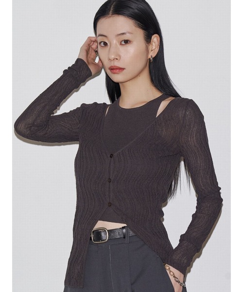 VEQUM（VEQUM）の「【VEQUM】SHEER WAVING LAYER KNIT（ニット/セーター・レディース・ブルー/ブラック/ブラウン・FREE）」の7枚目の写真