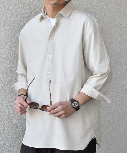 SHIPS any:〈洗濯機可能〉コットン/リネン 7分袖 スキッパー プル