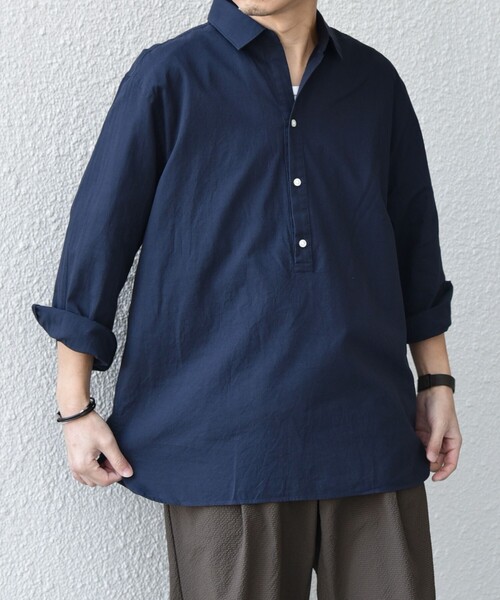 SHIPS any:〈洗濯機可能〉コットン/リネン 7分袖 スキッパー プル