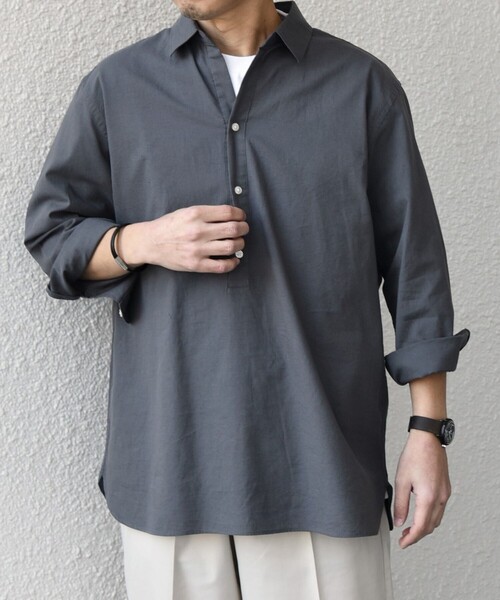 SHIPS any（シップス エニィ）の「SHIPS any:〈洗濯機可能〉コットン/リネン 7分袖  スキッパー プルオーバー シャツ 25SS◇（シャツ/ブラウス・メンズ・ネイビー/ナチュラル/グレー/オリーブ/コバルトブルー・SMALL/LARGE/MEDIUM/X-LARGE）」の2枚目の写真