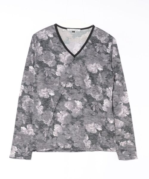 ARCHIVER(アーカイバ)の「【RS】【Growth by Grail】フラワープリントVネックL/S(Tシャツ/カットソー・メンズ・ブラック・MEDIUM)」の1枚目の写真