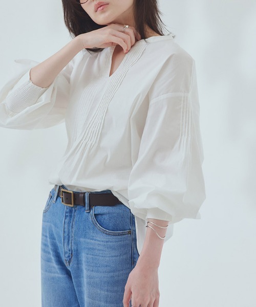 RASW（ラス）の「[RASW]キーネックボリュームスリーブブラウス（シャツ/ブラウス・レディース・ネイビー/オフホワイト/ブラック・M/L）」の11枚目の写真