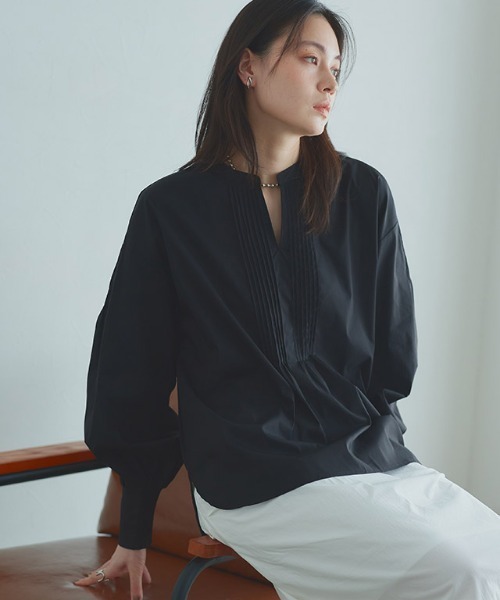 RASW（ラス）の「[RASW]キーネックボリュームスリーブブラウス（シャツ/ブラウス・レディース・ネイビー/オフホワイト/ブラック・M/L）」の14枚目の写真