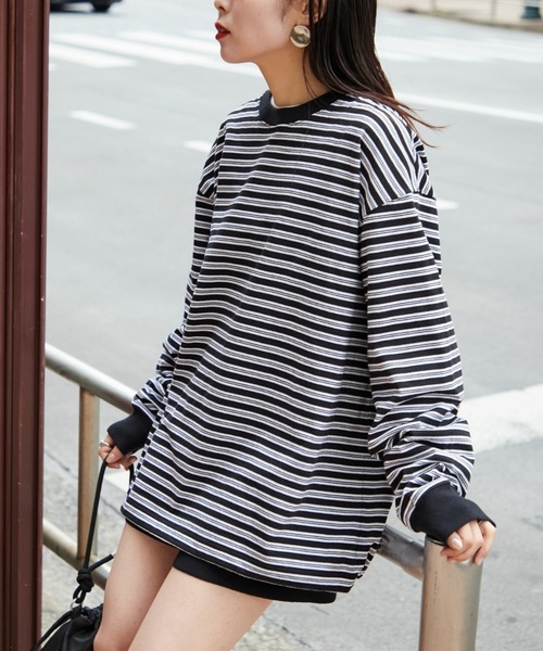 セール】【ユニセックス】ビックシルエットアソートボーダーT
