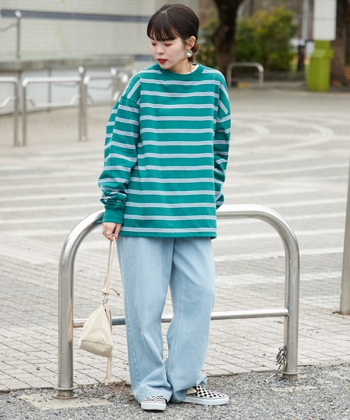 CIAOPANIC TYPY（チャオパニックティピー）の「【ユニセックス】ビックシルエットアソートボーダーTシャツ（Tシャツ/カットソー・メンズ・ブラック/グリーン/ブラウン/ホワイト・MEDIUM/LARGE）」の8枚目の写真