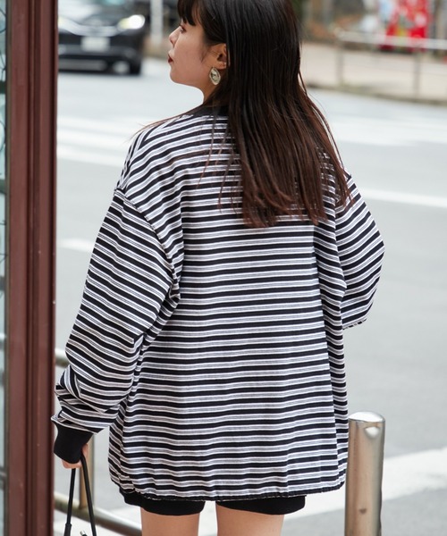 CIAOPANIC TYPY（チャオパニックティピー）の「【ユニセックス】ビックシルエットアソートボーダーTシャツ（Tシャツ/カットソー・メンズ・ブラック/グリーン/ブラウン/ホワイト・MEDIUM/LARGE）」の14枚目の写真