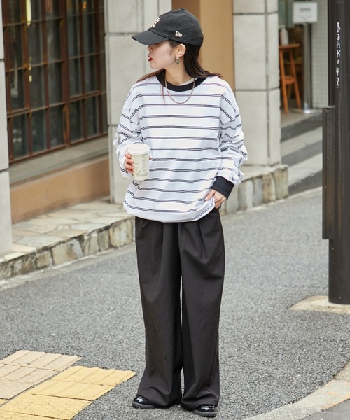 CIAOPANIC TYPY（チャオパニックティピー）の「【ユニセックス】ビックシルエットアソートボーダーTシャツ（Tシャツ/カットソー・メンズ・ブラック/グリーン/ブラウン/ホワイト・MEDIUM/LARGE）」の22枚目の写真