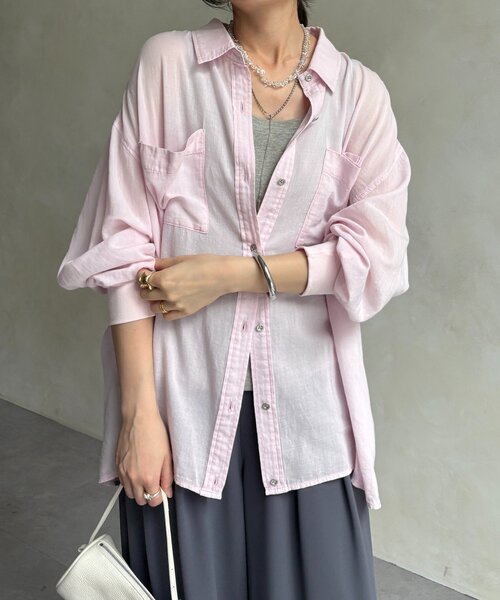 DouDou（ドゥドゥ）の「袖リブシアーデニムシャツ（シャツ/ブラウス・レディース・ブルー/サックスブルー/ブラック/ブルー系その他/ピンク/チャコールグレー・FREE）」の6枚目の写真
