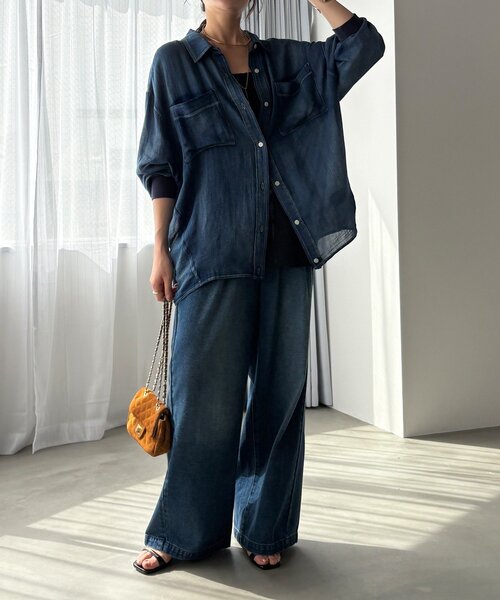 DouDou（ドゥドゥ）の「袖リブシアーデニムシャツ（シャツ/ブラウス・レディース・ブルー/サックスブルー/ブラック/ブルー系その他/ピンク/チャコールグレー・FREE）」の15枚目の写真