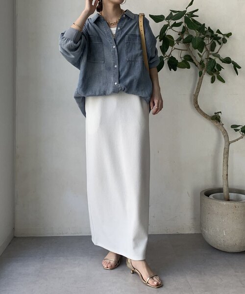 DouDou（ドゥドゥ）の「袖リブシアーデニムシャツ（シャツ