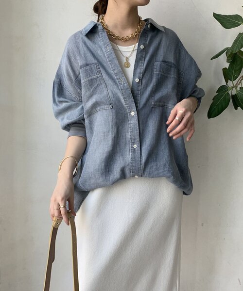 袖リブシアーデニムシャツ（シャツ/ブラウス）｜DouDou