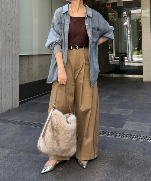 定番 今季新色 新品 DOUDOU 透けデニムシャツ 袖リブシアーデニムシャツ 袖リブシアーデニムシャツ（シャツ/ブラウス）｜DouDou（ドゥドゥ）の