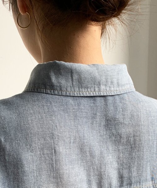 DouDou（ドゥドゥ）の「袖リブシアーデニムシャツ（シャツ/ブラウス