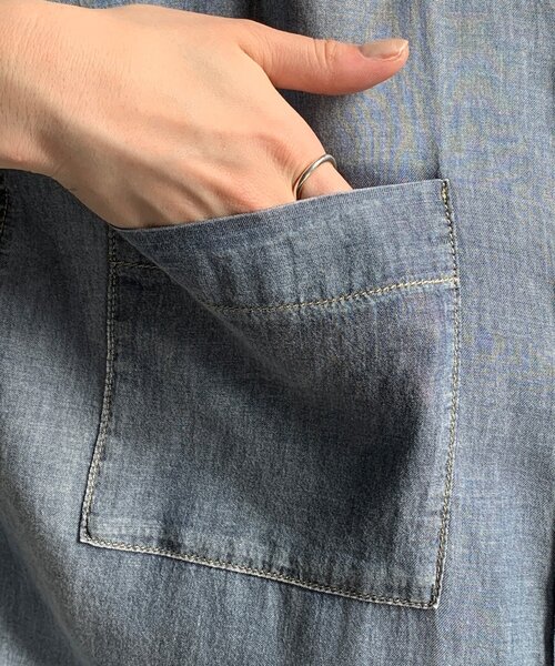 DouDou（ドゥドゥ）の「袖リブシアーデニムシャツ（シャツ/ブラウス