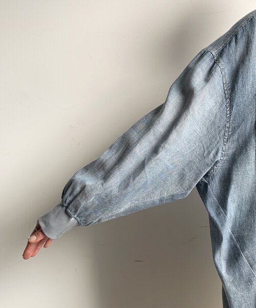 DouDou（ドゥドゥ）の「袖リブシアーデニムシャツ（シャツ/ブラウス