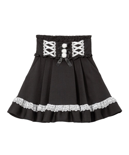 DearMyLove(ディアマイラブ)の「レースアップポンポンリボンフレアスカート(スカート・レディース・ブラック・SMALL/MEDIUM/LARGE/LL)」の1枚目の写真