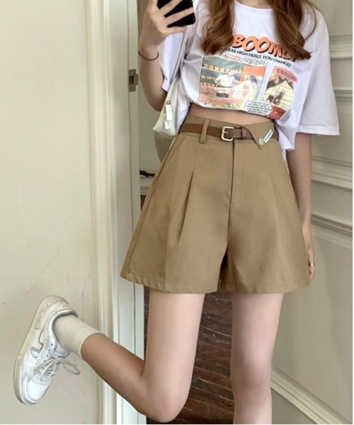 COMON+(コモンプラス)の「コットン素材ウエストシャーリング ショートパンツ(スカート・レディース・ベージュ/ブラック/オフホワイト・M/L)」の3枚目の写真