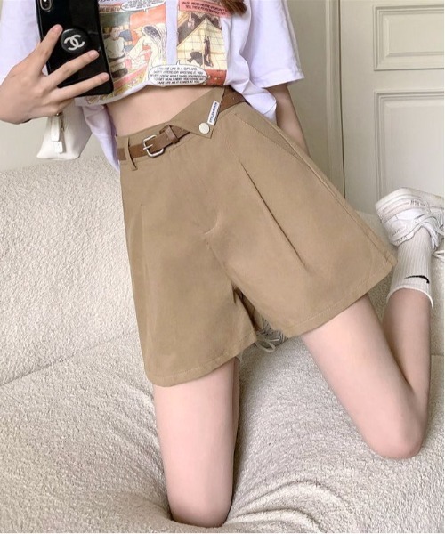 COMON+(コモンプラス)の「コットン素材ウエストシャーリング ショートパンツ(スカート・レディース・ベージュ/ブラック/オフホワイト・M/L)」の7枚目の写真