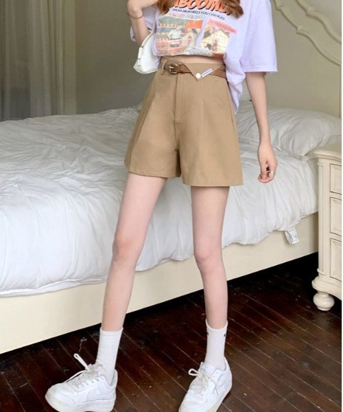 COMON+(コモンプラス)の「コットン素材ウエストシャーリング ショートパンツ(スカート・レディース・ベージュ/ブラック/オフホワイト・M/L)」の10枚目の写真