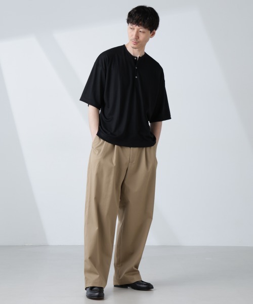 NANO universe(ナノユニバース)の「「ALL-DAYS COMFORT 100% WOOL」 ヘンリーネックTEE(Tシャツ/カットソー・メンズ・ブラック/カーキ・L/M/S)」の7枚目の写真