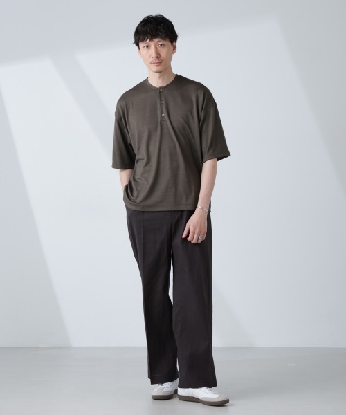 NANO universe(ナノユニバース)の「「ALL-DAYS COMFORT 100% WOOL」 ヘンリーネックTEE(Tシャツ/カットソー・メンズ・ブラック/カーキ・L/M/S)」の14枚目の写真