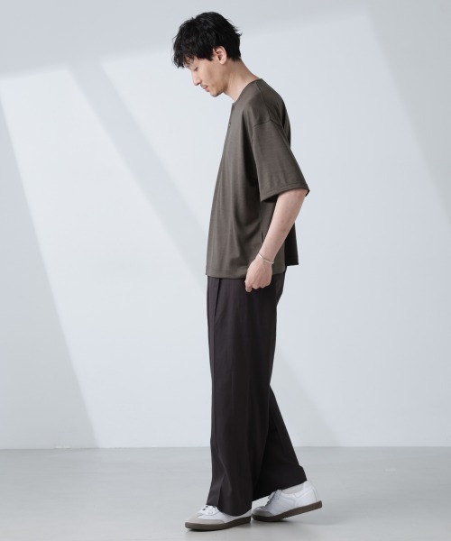 NANO universe(ナノユニバース)の「「ALL-DAYS COMFORT 100% WOOL」 ヘンリーネックTEE(Tシャツ/カットソー・メンズ・ブラック/カーキ・L/M/S)」の15枚目の写真